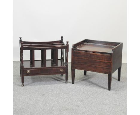 A George III mahogany commode, together with a reproduction mahogany canterbury, 56cm (2)