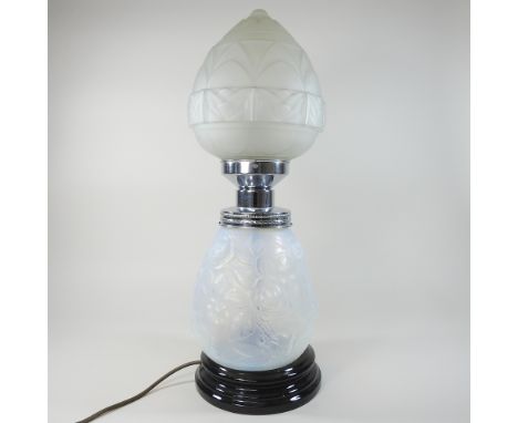 An Art Glass opalescent glass table lamp, with a matched shade, 61cm high