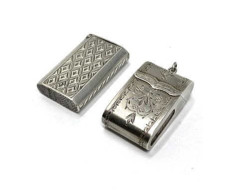 TWO VICTORIAN SILVER VESTA CASES, HILLIARD & THOMASON, BIRMINGHAM, 1882 / 83 the earlier example oblong with rounded sided, g