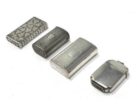 FOUR VICTORIAN SILVER VESTA CASES, COLEN HEWER CHESHIRE, BIRMINGHAM, 1873-1884 one plain rectangular with rounded sides, engr
