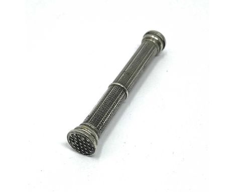 A VICTORIAN ELECTROPLATE PATENT POCKET LETTER SCALES, JOHN SHELDON, BIRMINGHAM, CIRCA 1850 formed as an engine-turned cylinde