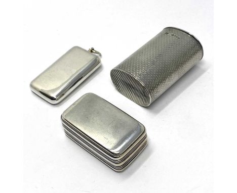 THREE VICTORIAN SILVER VESTA CASES, THOMAS JOHNSON, LONDON, 1859 / 65 one oblong box form, ribbed sides, the depression openi