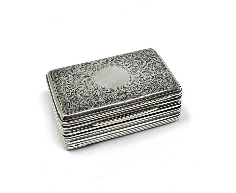 A VICTORIAN SILVER TABLE VESTA CASE, JOHN HARRIS, LONDON, 1863 rectangular box form, top and base with scroll foliate engrave