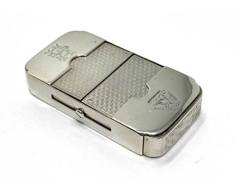 A VICTORIAN SILVER DOUBLE VESTA CASE, EDWARD STOCKWELL, LONDON, 1869 shaped oblong, the outer case plain excepting engraved i