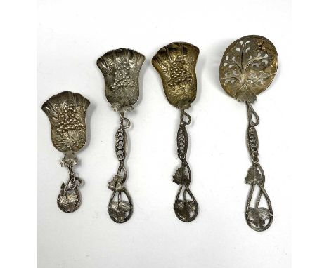 TWO VICTORIAN SILVER SUGAR SPOONS, A SIFTER SPOON AND A CADDY SPOON, HILLIARD & THOMASON, BIRMINGHAM, 1861-1884 the spade-lik