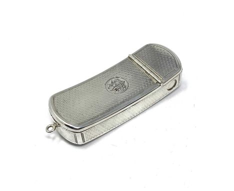 A VICTORIAN SILVER COMBINATION VESTA CHEROOT CUTTER CASE, RICHARD HARRIS, LONDON, 1855 pocket fitting oblong form, with engin