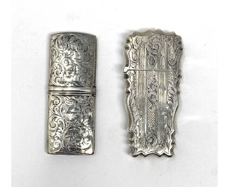 TWO VICTORIAN SILVER LANCET CASES, BOTH BIRMINGHAM, 1842 / 47 one of tapering and shaped etui form, with foliate and engine-t