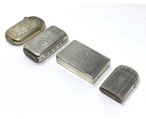 FOUR VICTORIAN SILVER VESTA CASES, GEORGE UNITE, BIRMINGHAM, 1868-1888 one plain rectangular monogrammed MLG above the motto 