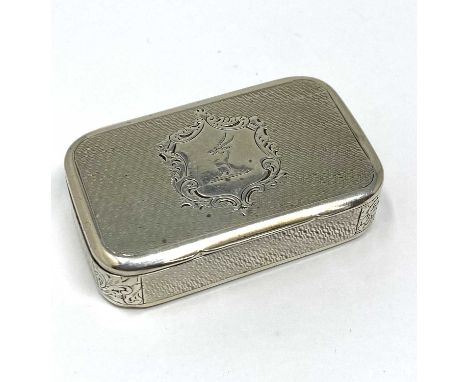 A VICTORIAN SILVER VESTA CASE, BENJAMIN BARLING & SONS, LONDON, 1857 oblong box form, with engine-turned panels and foliate e