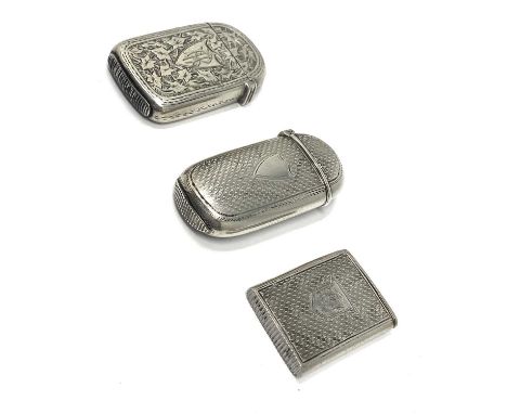 THREE VICTORIAN SILVER VESTA CASES, GEORGE UNITE, BIRMINGHAM, 1876 / 83 all sprung hinged: two cases of earlier date both eng
