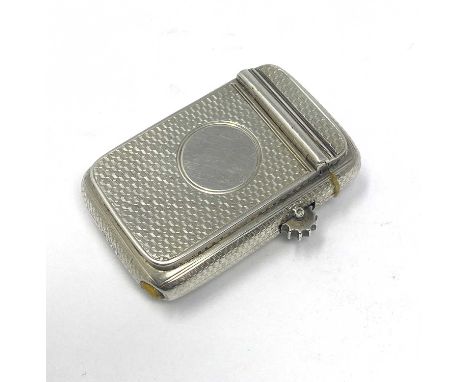 A VICTORIAN SILVER COMBINED SLOW MATCH, VESTA CASE AND PHOTOGRAPH HOLDER, H.W. & L. DEE, LONDON, 1871 oblong, engine-turning 