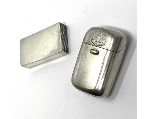 TWO VICTORIAN SILVER VESTA CASES, BOTH LONDON one a combination taperstick holder vesta case, plain rectangular box form, one