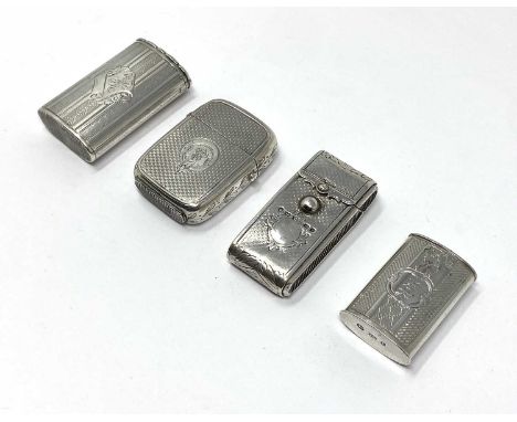 FOUR VICTORIAN SILVER VESTA CASES, GEORGE UNITE, BIRMINGHAM, 1860-69 all with engine-turning: one oval section rectangular wi