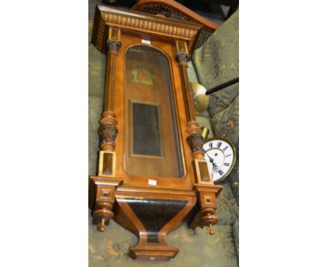 A Victorian walnut drop pendulum wall clock, enamel dial , twin chapter rings, Roman numerals c.1870 