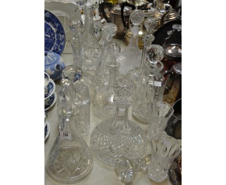 Glassware - a pair of Georgian globe and shaft decanters; a cut glass ships decanter; other decanters; etc qty