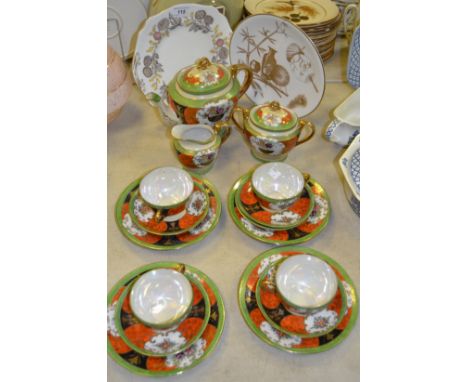 A Japanese eggshell part tea service; a Paragon cake stand; etc qty