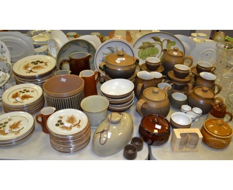 Denby Stone Ware - a Denby stoneware part dinner and tea service; Denby dinner & side plates decorated with autumnal leaves &