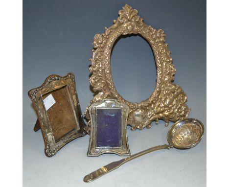 Silver - 3 silver frames; a continental silver toddy ladle (4)