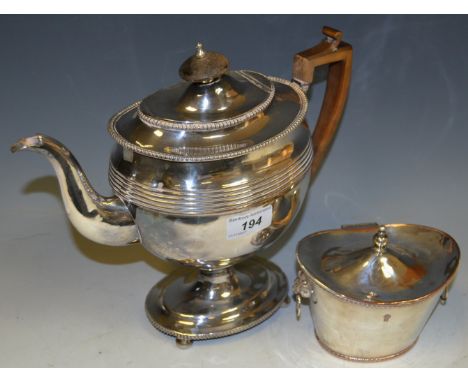 An Old Sheffield plated coffee pot; a silver plated  caddy (2)
