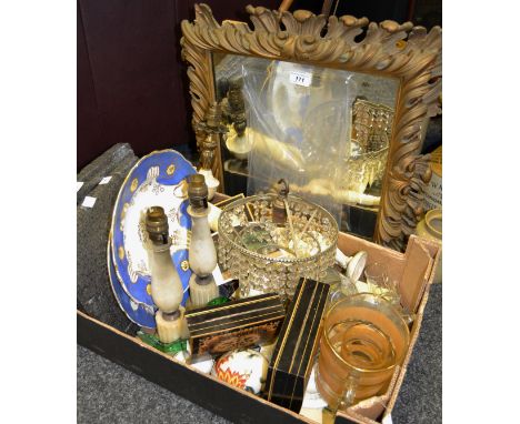 Household goods - a set of three graduating Sorento type jewellery boxes; a pair of turned alabaster lamp bases; another simi