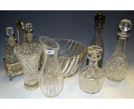 Glassware - a Dartington type crystal bowl; conforming water decanter; cut glass decanter, mushroom stopper;   etc qty 