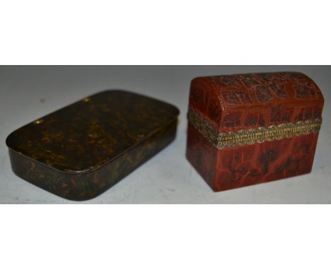 An 19th century painted brass hinged snuff box, a silver gilt travelling apothecary case (2)