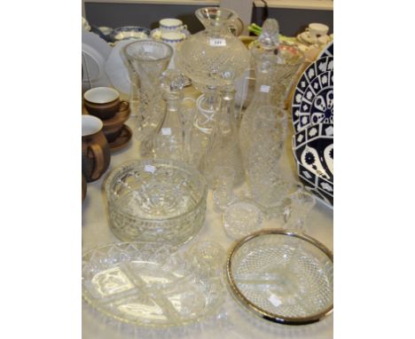 Glassware - a cut glass table lamp; decanters; vases; etc. qty