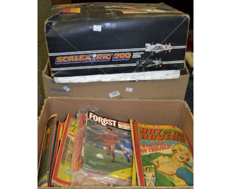 A Scalextric 200, boxed model racing, additional track; Roy of the Rovers comics; Notts Forest football programmes (2 boxes)