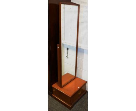 A mid/late 20th Century stag cheval mirror, arched top, out stepped base, single drawer to frieze, bracket feet