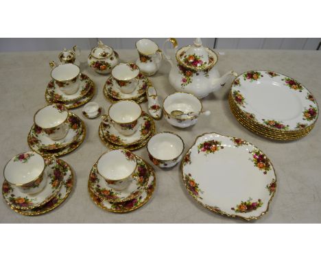 Royal Albert Old Country Roses - tea for six, comprising of teapot, sucrier, milk jug, cups, saucers, side plates, bread and 