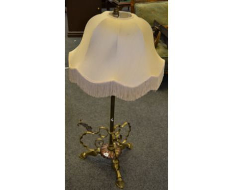 An early 20th Century brass and copper standard lamp c1920