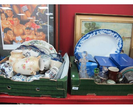 A Pair of Crown Devon Vases, Losol ware part dressing table set, Woods part dinner service and three boxes of glassware:- Two