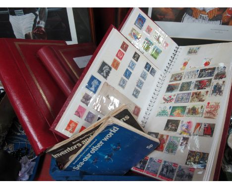 Stamps - First Day Covers, Penny Red, definitives, booklet, World etc in four albums, Brooke Bond cards.