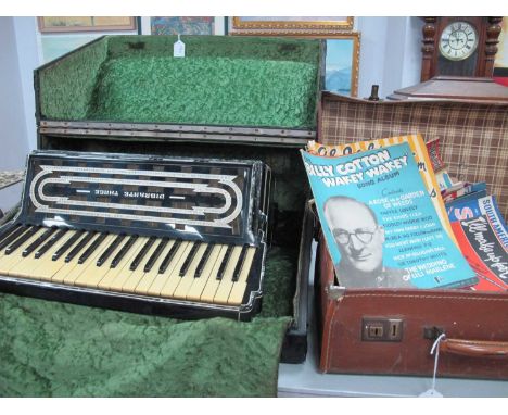 Scandalli Vibrante Three Piano Accordion in Marbelette, black, white and jewelled casing, seventeen black keys, twenty-four w