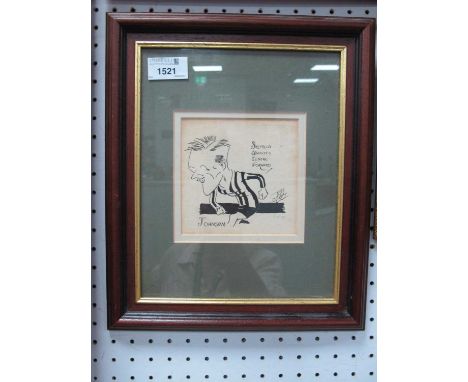 Harry Johnson, Ink Satirical Sketch of Sheffield United's centre forward, signed Jax xx? dated 3.10.27, 11cm square, framed.
