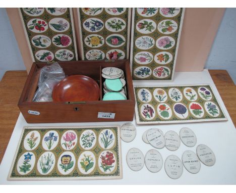 Floral Lotto Card Game Possibly by John Jacques, featuring twelve rectangular cards each showing ten oval floral images, toge