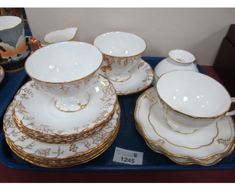 Royal Crown Derby 'Antoinette' Style Jug, 'Vine' tea ware of ten pieces, second Lombardy two cups and saucers