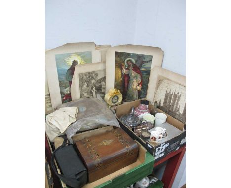Inlaid Wooden Box, Kodak Brownie camera, silver plate teapot, Oriental ginger jar, Vintage children's playing blocks, etc:- T