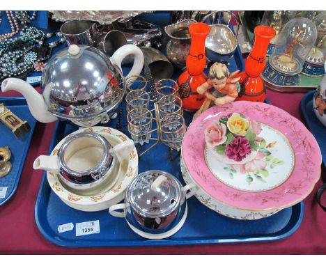 1920's Everhot Tea Service, Royal Crown Derby plate, pair of orange glass vases, etc:- One Tray