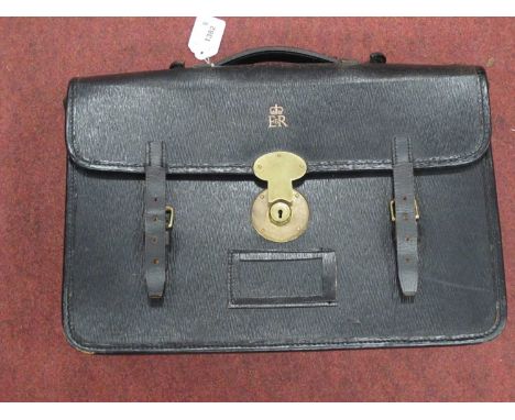 Civil Service Government Leather Briefcase, bearing crown 'EIIR' " Royal Almonry", 41cm wide.