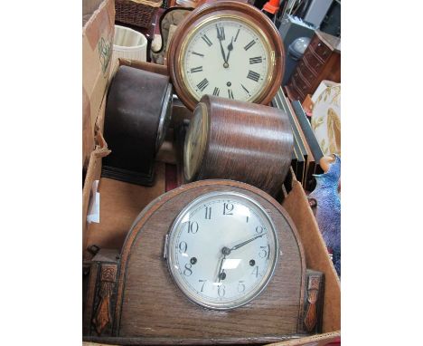 Clocks - Bakelite Smiths Enfield mantel clock, oak cased dome example etc:- One Box.