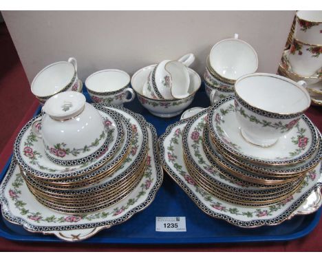 Aynsley China Tea Service, pattern (A4950) with floral decoration, thirty-six pieces:- One Tray