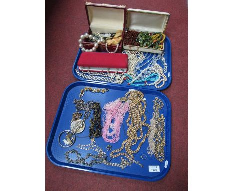 A Collection of Costume Jewellery, to include imitation pearl bead necklaces, diamanté set collarette, gilt tone Monet bangle