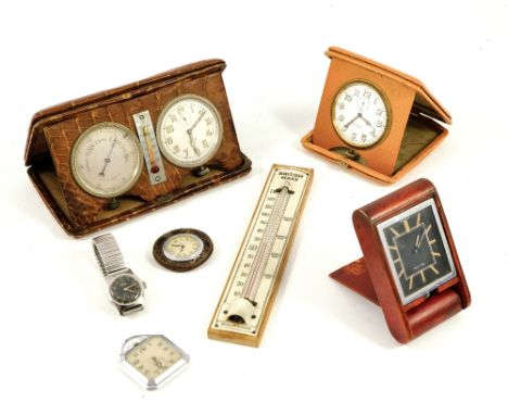 VARIOUS MISC TRAVEL CLOCKS, INCLUDING JAEGER-LECOULTRE FOLDING TRAVEL CLOCK, FOLDING DESK CLOCK/BAROMETER ETC VARIOUS MISC WR