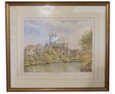 PAIR OF PRINTS WORCESTER CATHEDRAL AND UPTON