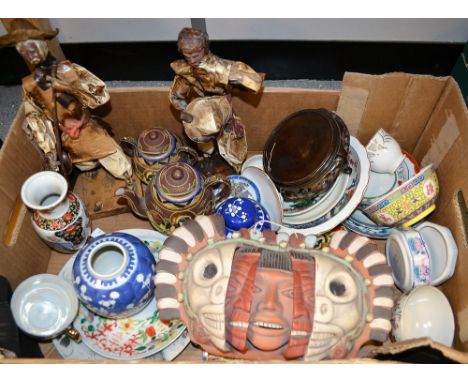 Oriental Ceramics - blue and white jars, plates, cups and saucers, part tea service, etc.; an Aztec design terracotta wall pl