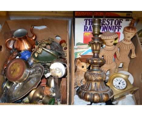 Boxes and Objects - vinyl records, including Perry Como, Frank Sinatra, Frankie Vaughan, Bing Crosby; clock; table lamp; silv
