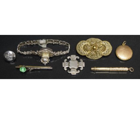 Jewellery & Watches - a 19th century portrait miniature pendant, girls head, named Olive verso, yellow metal mount, indistinc