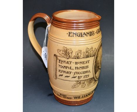 A Doulton Lambeth salt glazed stoneware political commemorative jug, transfer printed with a cameo portrait of William Ewart 