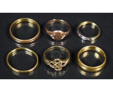 Rings - A Victorian 22ct gold wedding band, London 1895;  another 9.4g;  9ct gold Celtic Knot ring, others indistinctly marke